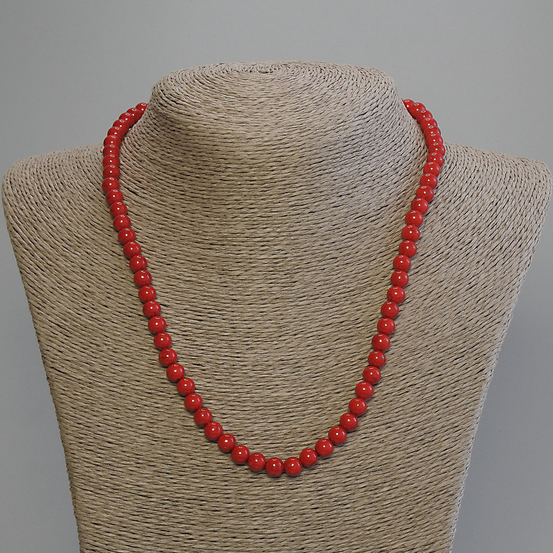Coral Bead Necklace Smooth Round 6mm +-, length 50cm+