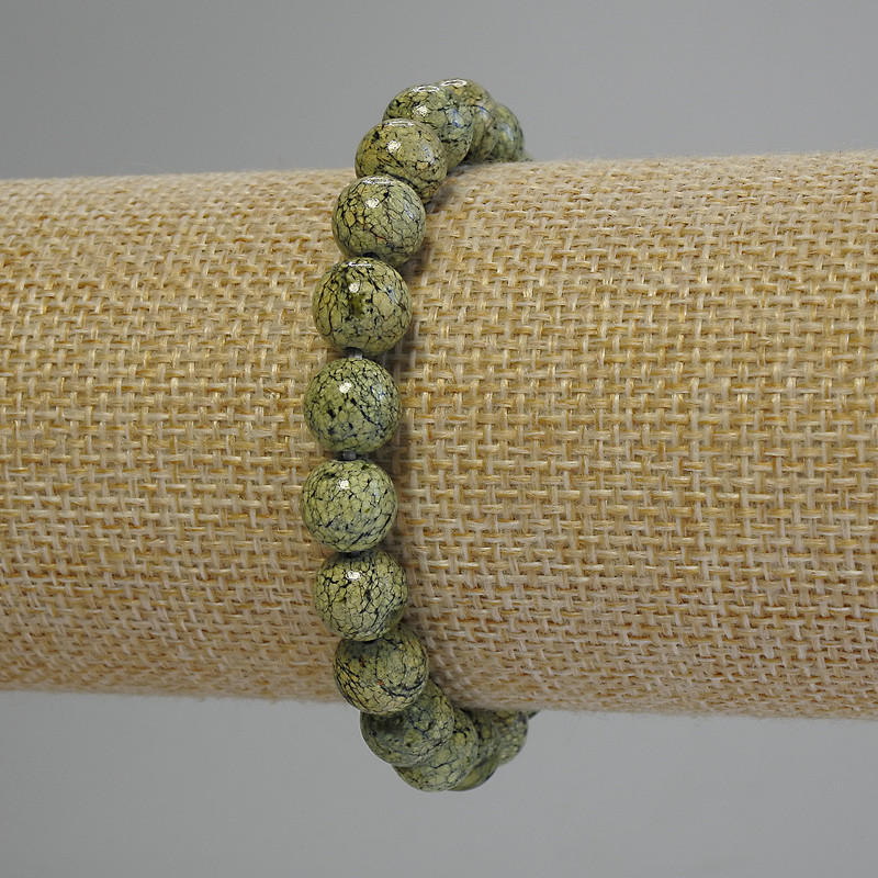 Serpentine Bead Stretch Bracelet with Smooth 8mm Round Beads, 18cm length ±
