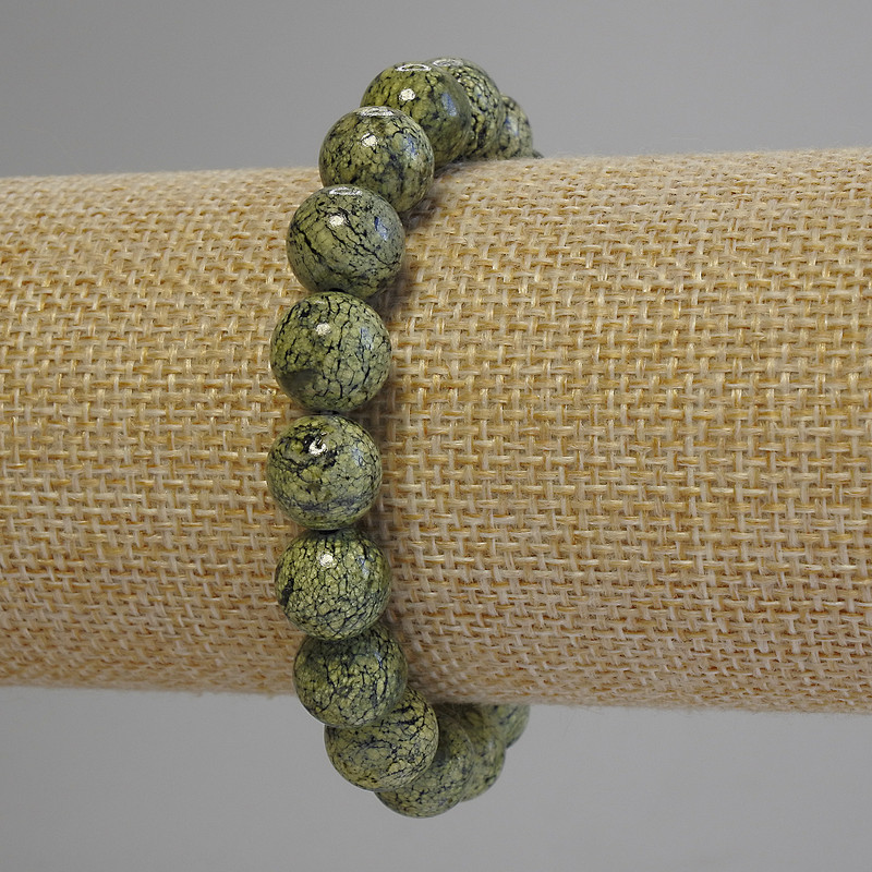 Serpentine Bracelet Smooth Beads 10mm, 18cm length (stretch)