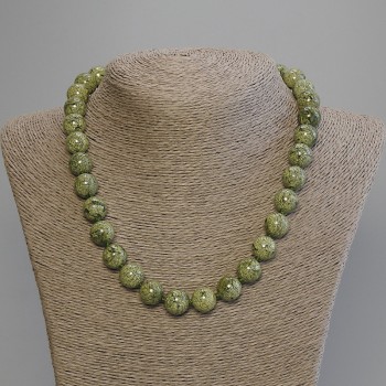 Serpentine Bead Necklace Smooth Round 12mm +-, length 50cm+- with clasp