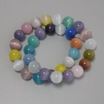 Cat's Eye Beads Multicolor Synthetic Stone Smooth Round 12mm ± on Thread, 37cm+