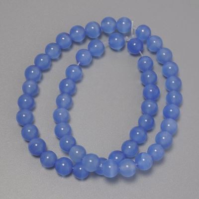 Cat's Eye Blue Beads, azure blue synthetic stone, smooth round bead, diameter 8mm±, on a thread, length 37cm+