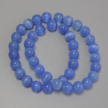 Azure Cat's Eye Beads - Blue Synthetic Stone, smooth round bead 9.5mm ± on a fishing line, length 36cm+