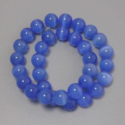 Cat’s Eye Blue Turquoise Synthetic Stone Beads, smooth round bead, diameter 11.5 mm± on fishing line, length 36 cm+