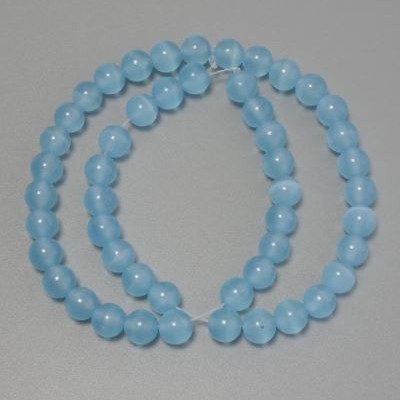 Cat's Eye beads blue synthetic stone, smooth round bead, diameter 8mm ± on a string, length 37cm+