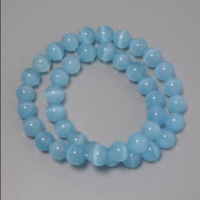 Cat's Eye beads blue, synthetic stone, smooth round bead, diameter 10mm± on a string, length 37cm+