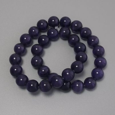 Cat's Eye Beads Violet Synthetic Stone Smooth Round Bead, diameter 11.5mm+-on thread, length 37cm+
