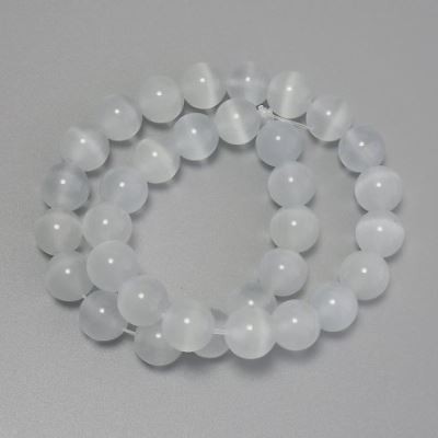 Cat's Eye Gray Beads Synthetic Stone Smooth Sphere 11mm Dia. on Thread, 36cm Length