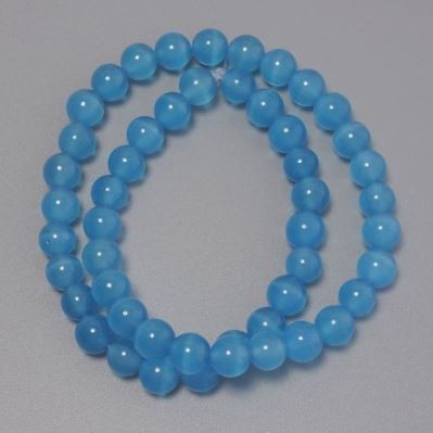 Cat's Eye Blue Beads synthetic stone smooth round bead, diameter 8.5mm on fishing line, length 37cm+