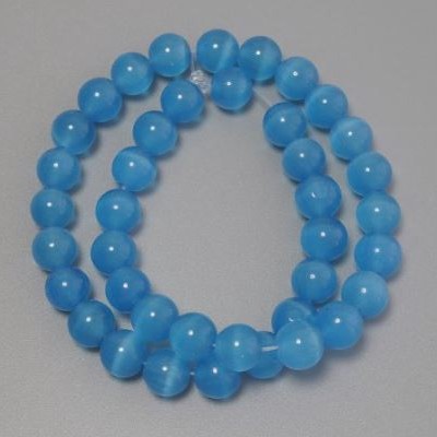 Cat's Eye beads blue synthetic stone smooth round beads, diameter 9.5 mm± on a thread, length 37 cm+
