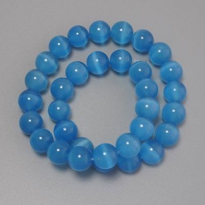 Cat's Eye Beads Blue Synthetic Stone Smooth Round Bead, diameter 11.5mm± on fishing line, length 37cm+