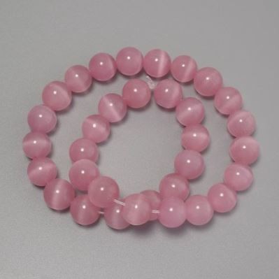 Cat's Eye Beads Pink Synthetic Stone Smooth Round 12mm ± on Thread, 37cm ±