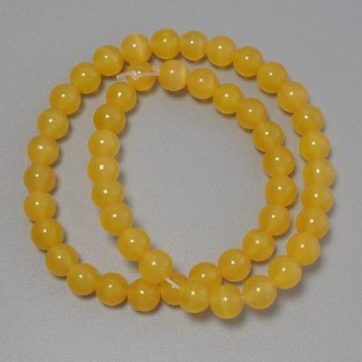 Cat's Eye Beads Orange Synthetic Stone Smooth Round Bead, 8mm Dia., on Wire, 37cm+