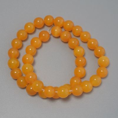 Cat's Eye Beads Orange Synthetic Stone Smooth Sphere, 10mm diameter ± on fishing line, length 37cm+