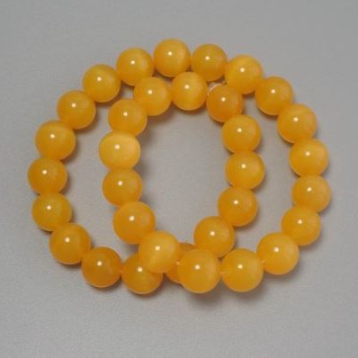 Cat's Eye Orange Beads, 11.5 mm Smooth Round Beads on Thread, 37 cm+ length, synthetic stone