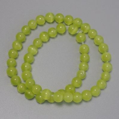 Cat's Eye Olive Synthetic Stone Beads, Smooth Round 8mm, on fishing line, length 38cm+