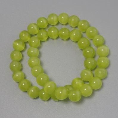 Cat's Eye Olive Synthetic Stone Beads, smooth round 10mm diameter, on thread ~36cm