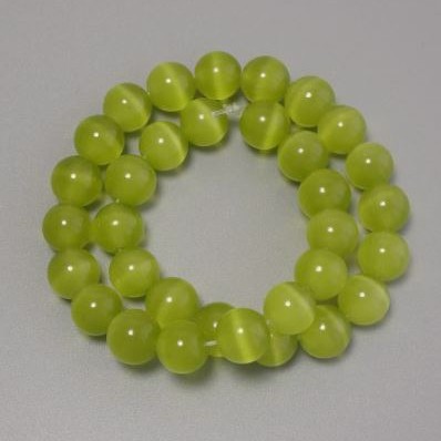 Cat's Eye Beads Olive Synthetic Stone Smooth Ball, diameter 11.5 mm± on fishing line, length 37 cm+