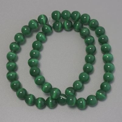 Cat's Eye beads dark green synthetic stone smooth round bead, diameter 8mm ± on a fishing line, length 38cm +