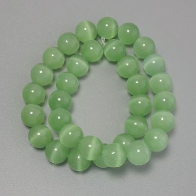 Cat's Eye Beads Salad Green Synthetic Stone Smooth Sphere, diameter 11.5 mm± on fishing line, length 36 cm+