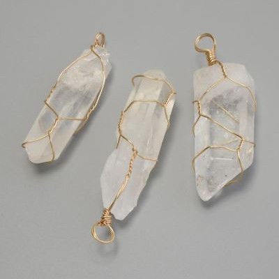 Rock Crystal Pendant in Gold-plated Filigree, Assorted Sizes 17-20x54-63mm+-, Gold Metal