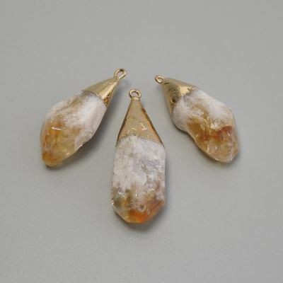 Citrine Pendant, processed assortment, sizes 15-18x41-47 mm ±, golden metal