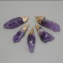 Amethyst Pendant, unprocessed assortment, sizes 11-19x37-45mm±, gold-tone metal