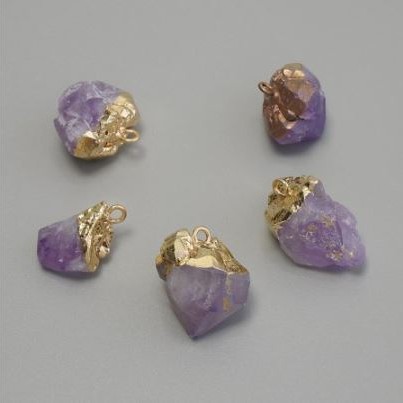 Amethyst Pendant, Unpolished, assorted sizes 10-14×15-22mm+- Gold-toned metal