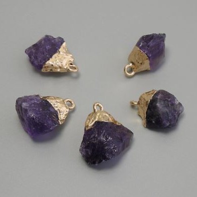Amethyst Pendant, Unpolished, Assorted Sizes 15-20×10-15 mm ±, Golden Metal