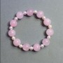 Bracelet Pink Quartz Smooth Beads, 12mm± diameter + Faux Pearls 6mm±, length 18cm±, stretch