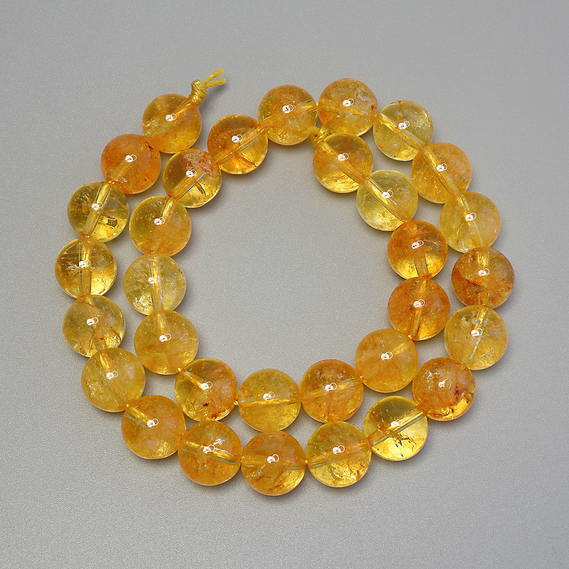Citrine Beads Smooth Ball 12mm on Thread, length 36.5 cm+