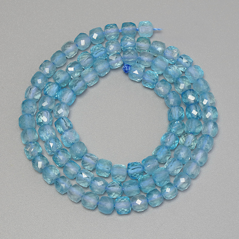 Faceted Topaz Beads Cubes, 4mm± diameter, on a thread, 38cm+ length