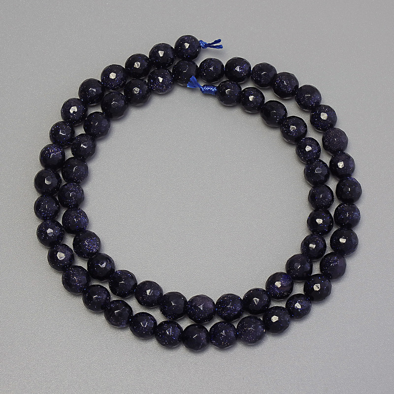 Aventurine Beads Night of Cairo, faceted round beads, 6mm ± diameter, on thread, length 37cm+