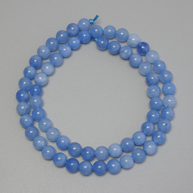 Aquamarine Beads smooth round ball 6mm+ on thread, length 38cm+