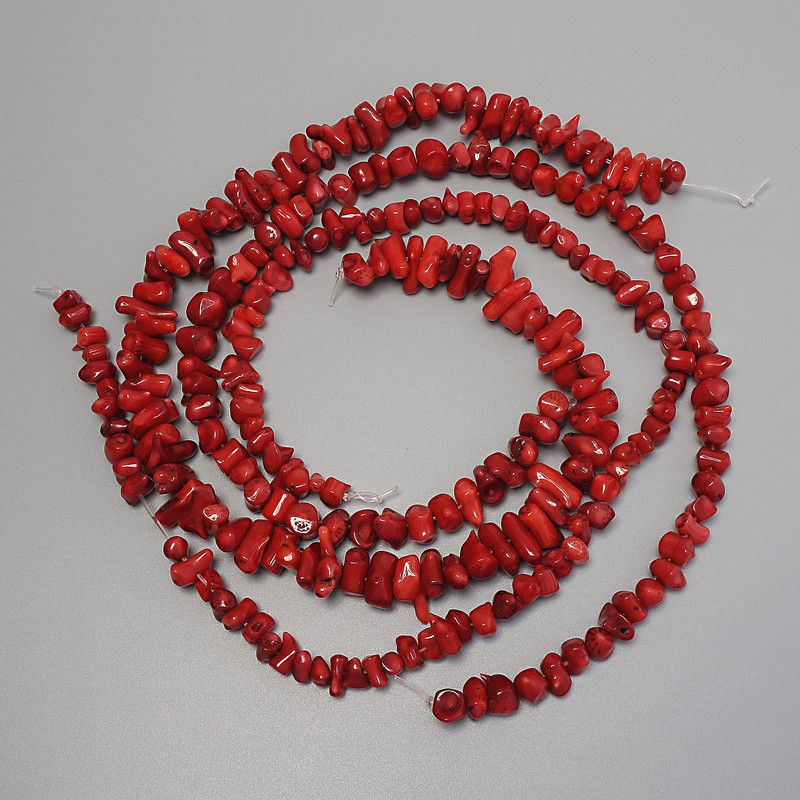 Red Coral Beads, cut facet, diameter 4-14×3-6mm± on thread, length 40cm± assortive sizes