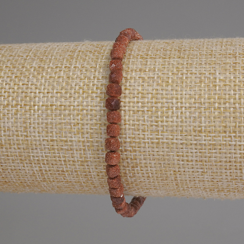 Bracelet Aventurine Golden Sand Faceted Cube, diameter 4mm±, length 18cm±, stretch