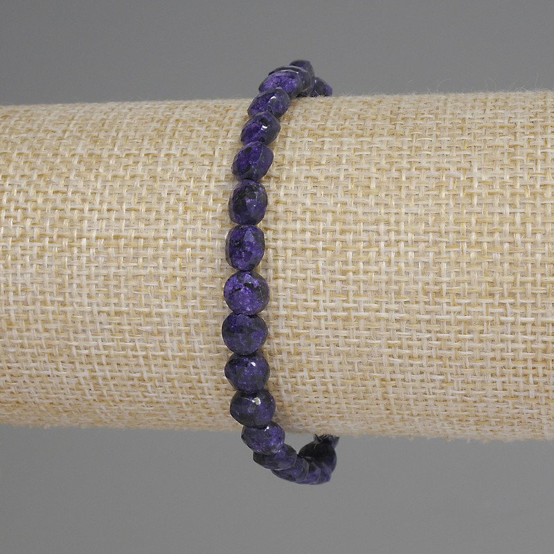 Sugilite Bracelet Faceted Coin Beads, 6mm diameter, 18cm length, stretch