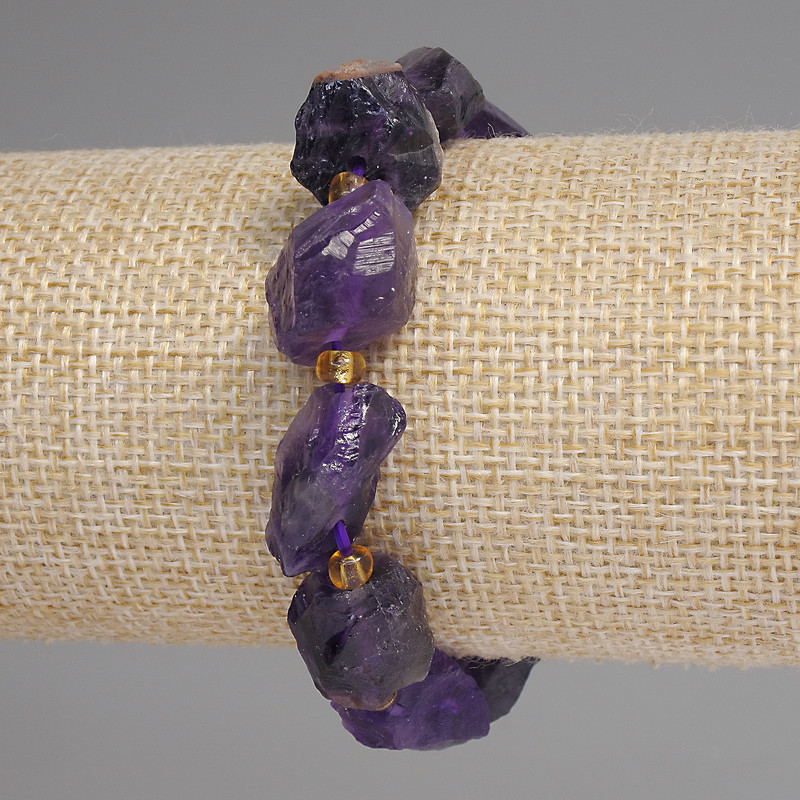 Amethyst Bracelet, natural uncut stone, diameter 13-16x12-14mm±, beads 3mm±, length 18cm±, stretch