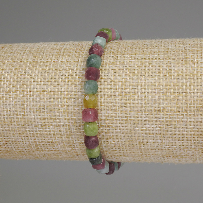 Tourmaline Bead-Curved Cube 5mm+-, 18cm+-, Stretch Bracelet