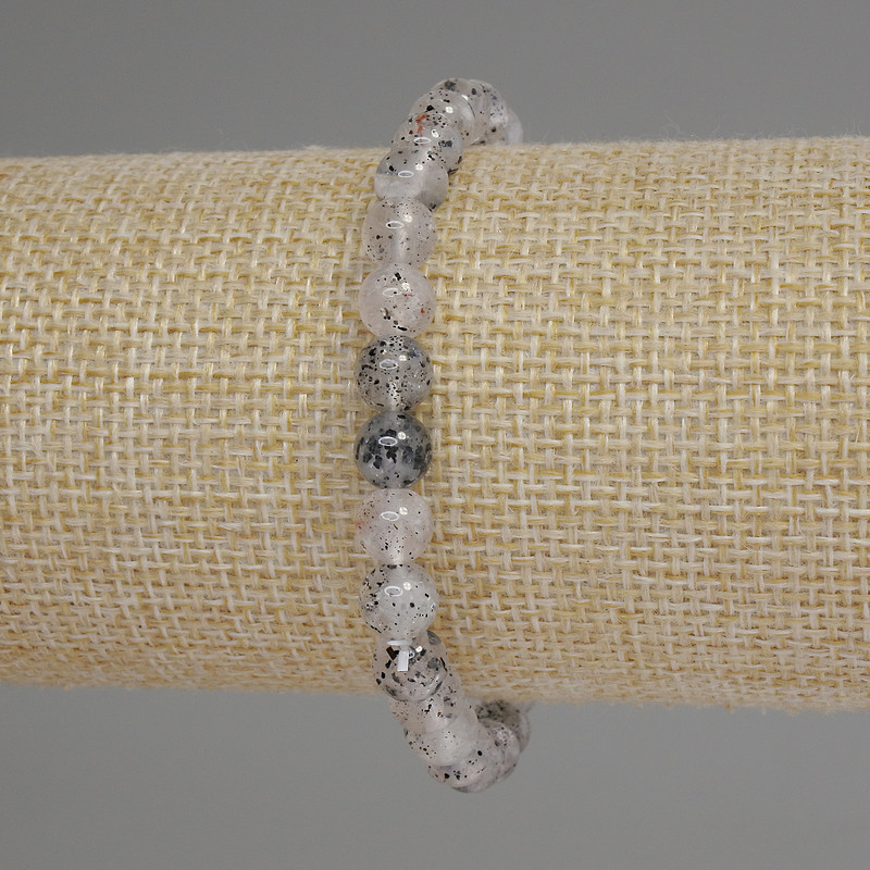 Bracelet Diamond Quartz Herkimer Diamond Quartz Smooth Bead 6mm+-, Stretch Length 7.1" (18 cm)