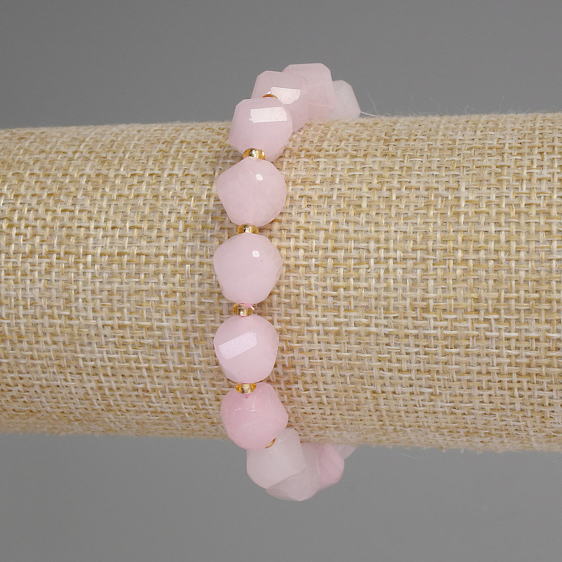 Bracelet Pink Quartz Faceted Diamond Shape, Diamond 10x9mm+- Beads 3mm+-, Length 18cm+- Stretch