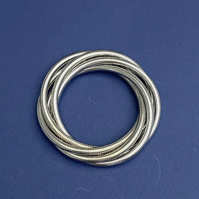 Elastic flexible silver-toned metal bracelet