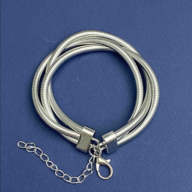 Triple Bracelet in Silver-Tone Metal with Extender Chain