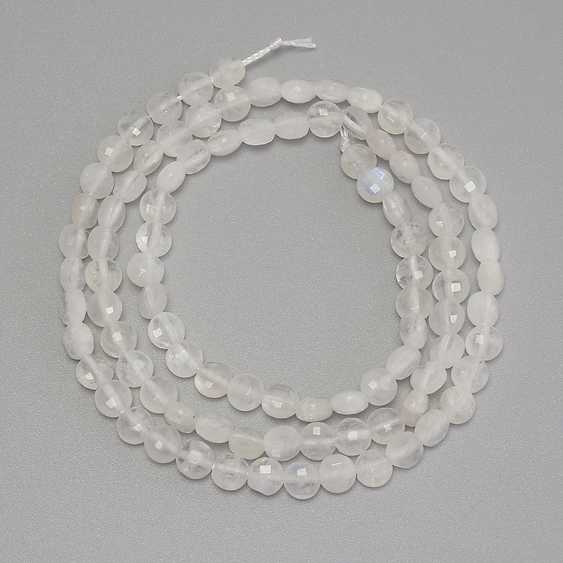 Faceted Rock Crystal Beads Coin-shaped, 4 mm diameter, 39 cm length on a thread