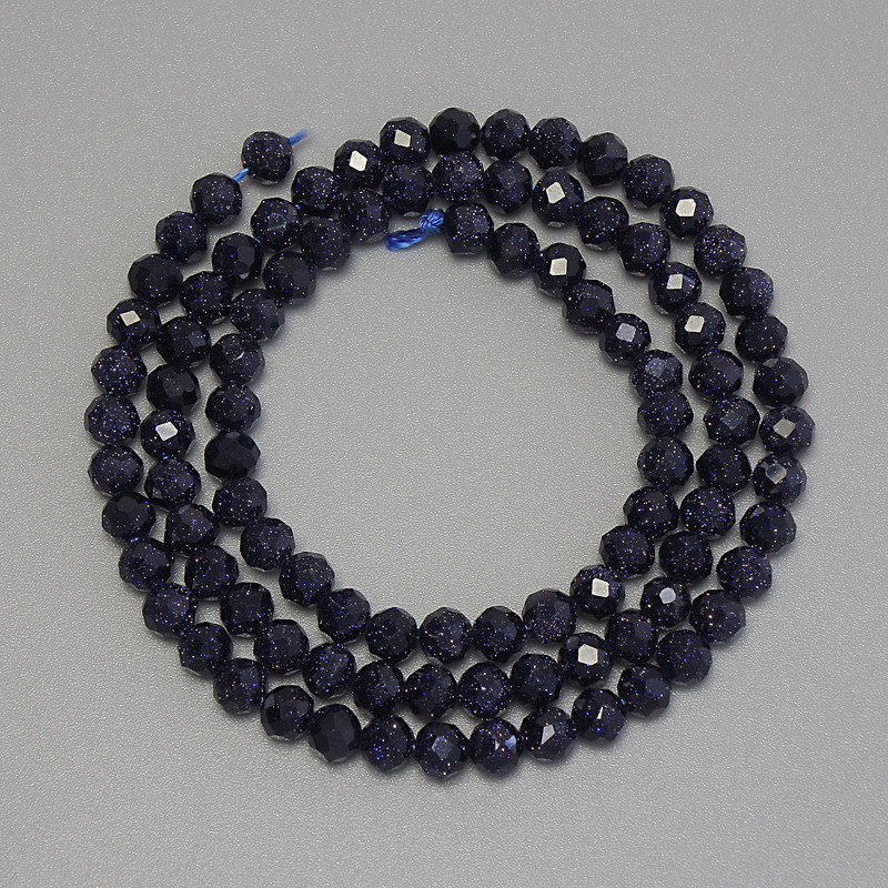 Avantium Aventurine Night of Cairo, faceted ball beads, 4 mm diameter ±, length 37 cm ± on thread