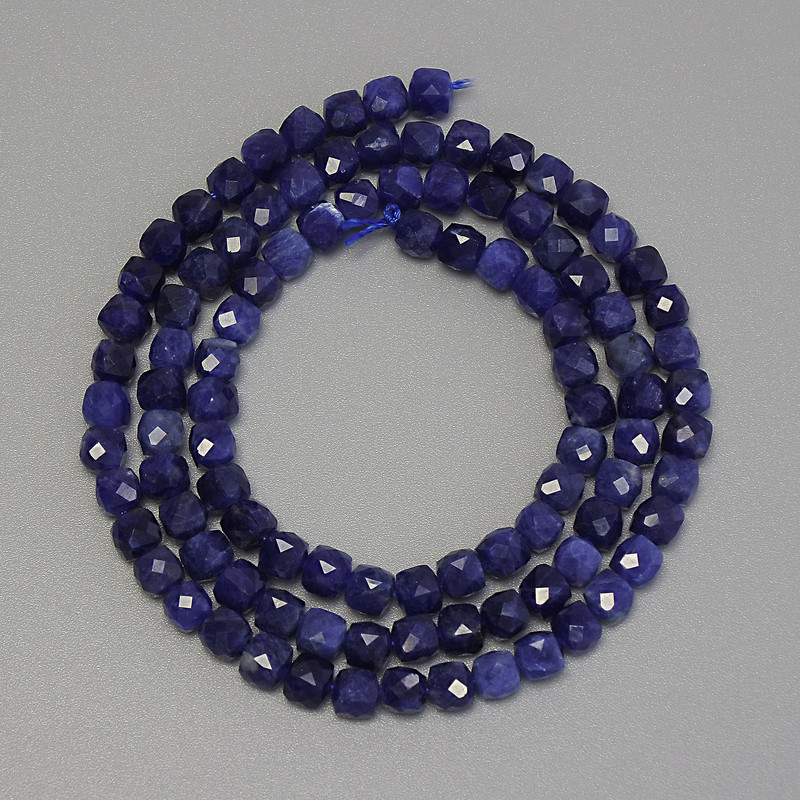 Sodalite Beads Faceted Cube, 4mm diameter, 40cm long on thread