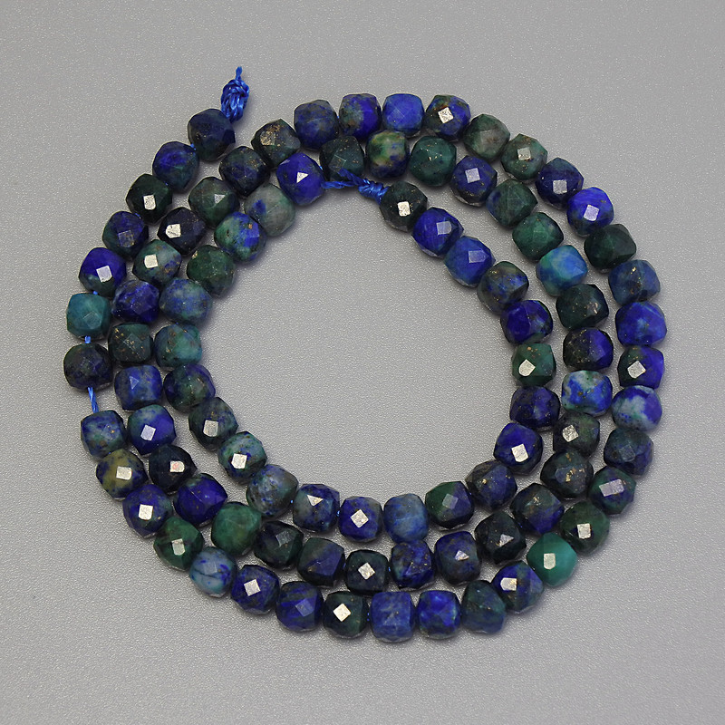 Azurite Beads Faceted Cube, 4mm diameter, 38cm length on thread