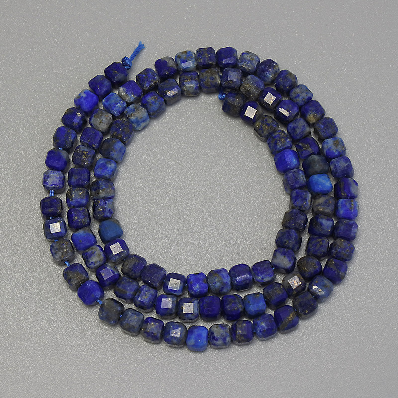Lapis Lazuli Beads Faceted Cube, 4mm diameter, 39cm+ length on thread