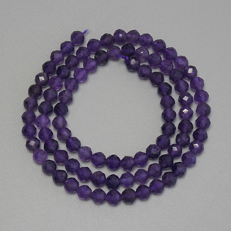 Amethyst Beads, faceted round beads, 4 mm diameter ±, 38 cm length on thread
