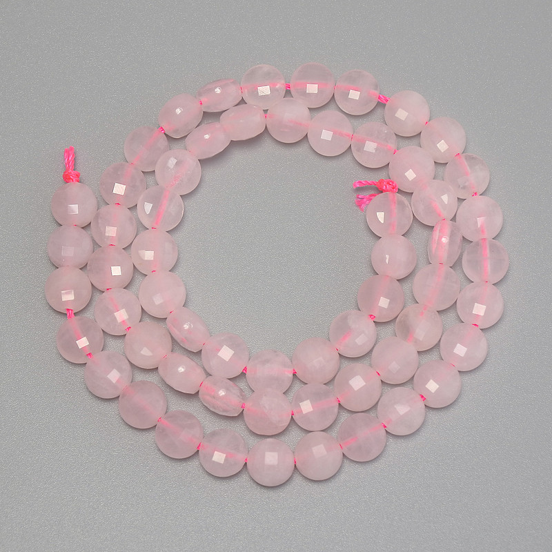Pink Quartz Beads Faceted Coin-shaped 6.5 mm, 38 cm on a thread